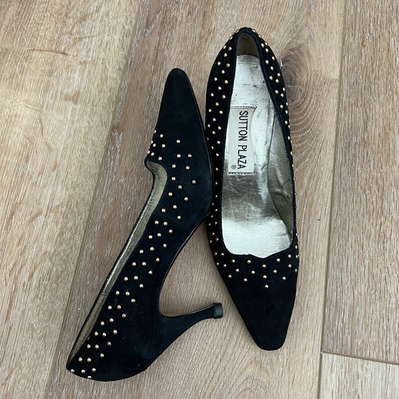 VINTAGE Sutton Plaza Black Suede Heels Size 7.5 - Picture 4 of 8